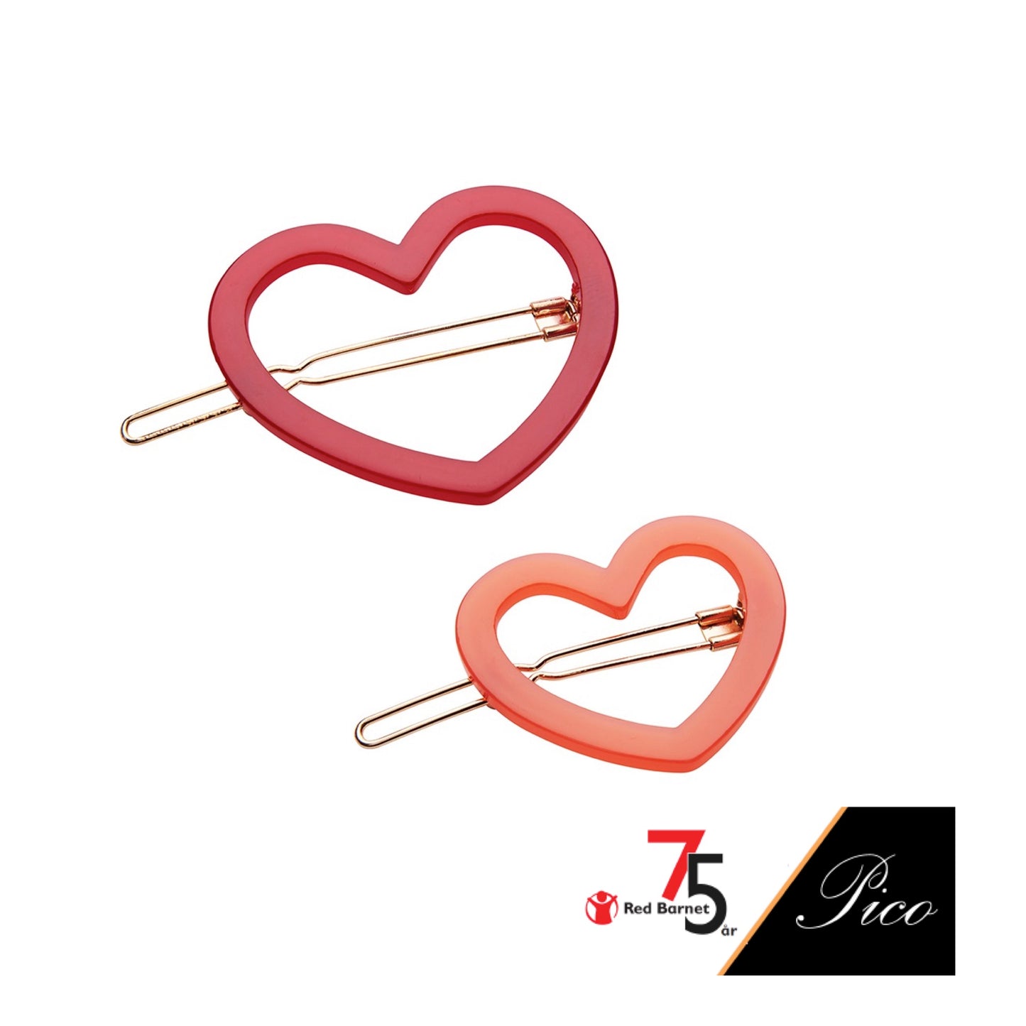 Red Barnet 2x Heart Clips